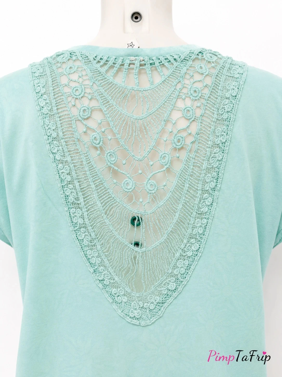 Camiseta Kiabi mujer verde agua con estampado floral tono sobre tono – Encaje en la espalda – Talla XL – photo 4